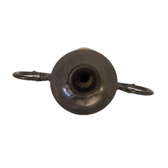 Vintage 1980s Banded Onyx Bud Vase Urn Two Handled 5.25'' Ornate Boho Stoneware - Picture 7 of 7